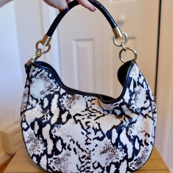 Authentic Brahmin Black\White Shoulder Bag Leather & Fur - Picture 9 of 12